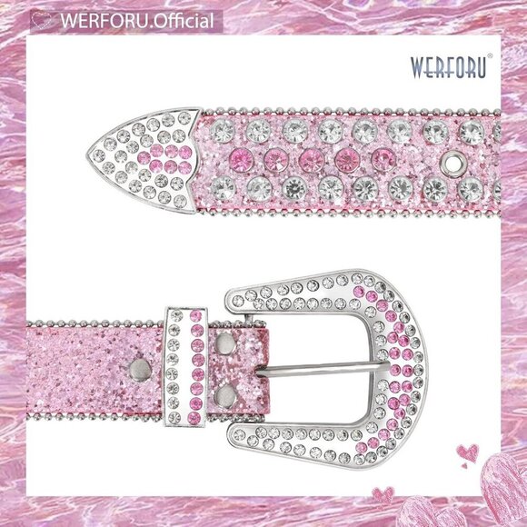 Women\'s Western Rhinestone Studded Leather Belt Unisex Bling Cowgirl Waist Belt
